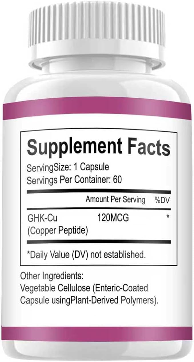 GHK-Cu Copper Peptide Supplement 120mcg Vegan High Potency Promotes Skin Repair Radiant Skin Elasticity Anti-Aging &amp Hair Growth Support-60ct