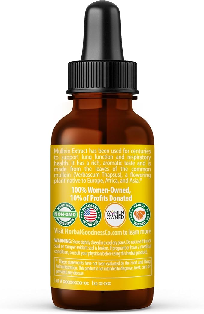 Herbal Goodness Mullein Leaf Extract - Mullein Drop for Lungs Detox Herbal Expectorant and Antioxidants Properties for Respiratory &amp Digestive Health - Mullein Tincture 1oz