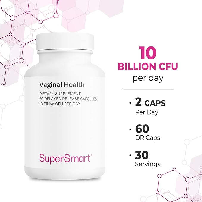 Supersmart - Vaginal Health - Prebiotic &amp Probiotic (with Lactobacillus Acidophilus) - Intimate Hygiene &amp Flora for Women | Non-GMO &amp Gluten Free - 60 DR Capsules