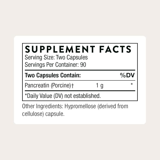 THORNE - Pancreatic Enzymes - Digestive Enzymes Supplement for Digestion Support - Minimizes Occasional Gas &amp Bloating* - Third-Party Certified - Gluten Dairy &amp Soy-Free - 180 Capsules