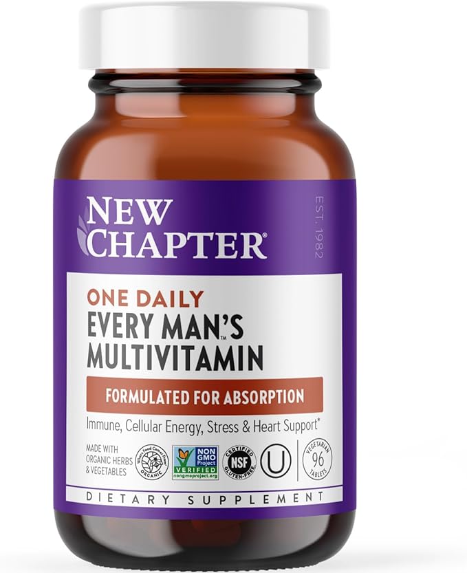 New Chapter Men’s Multivitamin B6 Extra B12 D3 Vitamin C &amp Zinc Immune Heart Cellular Energy and Brain Health Gentle on The Stomach One Daily Non-GMO Gluten-Free 18+ 96 Tablets