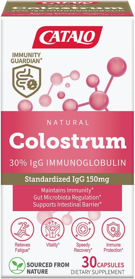 CATALO Bovine Colostrum Supplement for Women &amp Men - 30% IgG Immunoglobulins Formula - 500mg Colostrum Extract per Capsule - Plant-Based Capsules 30 Capsules
