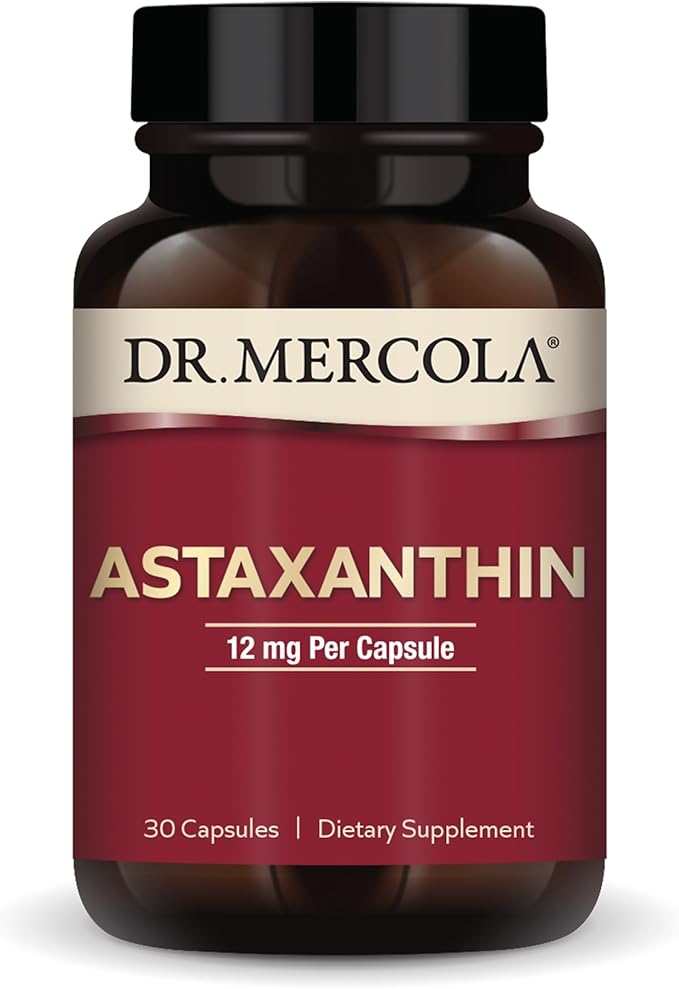 Dr. Mercola Organic Astaxanthin - 12 mg Astaxanthin - Powerful Antioxidant Support - Organic Microalgae Extract - Non-GMO Gluten-Free &amp Soy-Free - 30 Capsules (30 Servings)