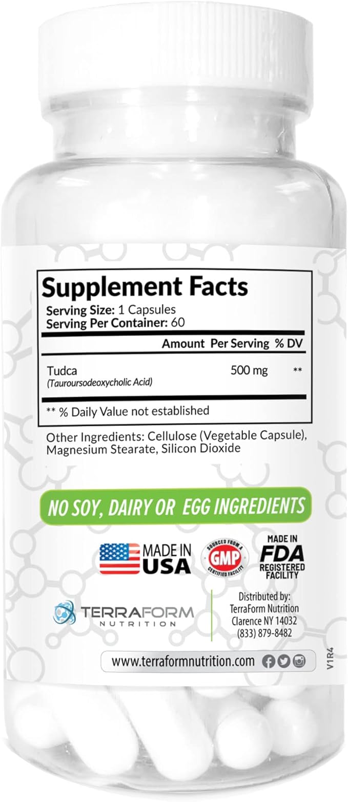TUDCA 500mg - Pure TUDCA Supplement for Liver Support - Tauroursodeoxycholic Acid Capsules - 60 Capsules 60 Servings - Bile Salts for Healthy Liver Function &amp Digestive Support