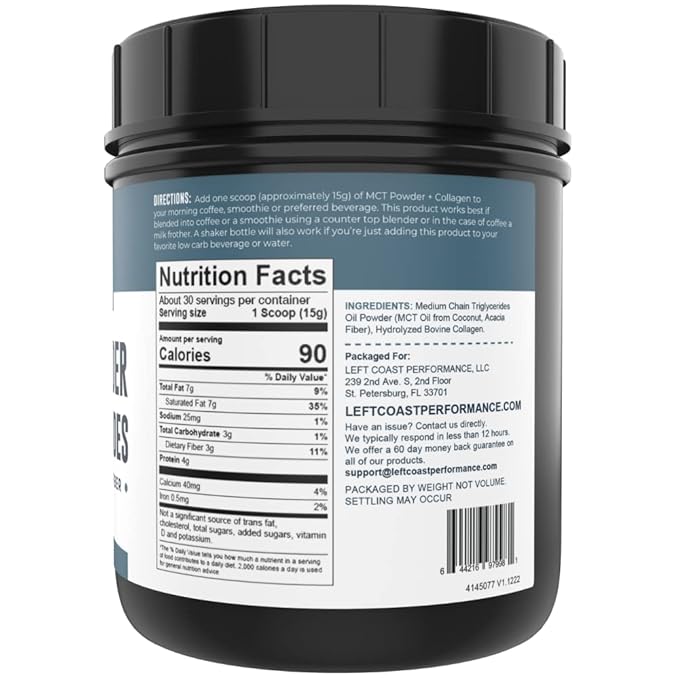 Left Coast Performance Chocolate MCT Oil Powder &amp Collagen Peptides 1lb + Unflavored MCT Oil Powder &amp Collagen Peptides 1lb