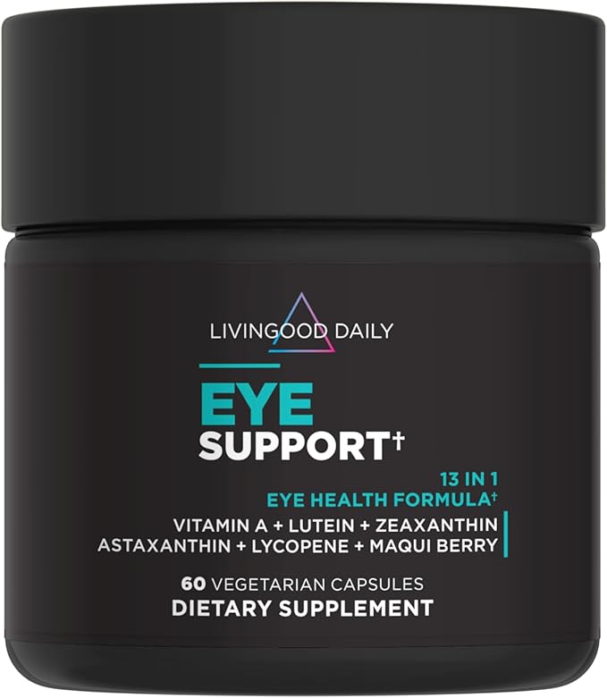 Livingood Daily Eye Support 13-in-1 Vision Supplement with Lutein Zeaxanthin Astaxanthin Vitamin A Lycopene Maqui Berry &amp More Promotes Healthy Eyes Blue Light Protection Vegan 60 Capsul