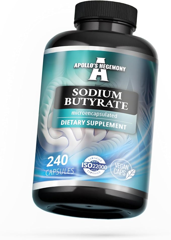Sodium Butyrate High Dose 580 mg (30% Butyric Acid) 240 Vegan Capsules 8 Month Supply Sodium Supplement to Support Overal Gut Health - by Apollo's Hegemony