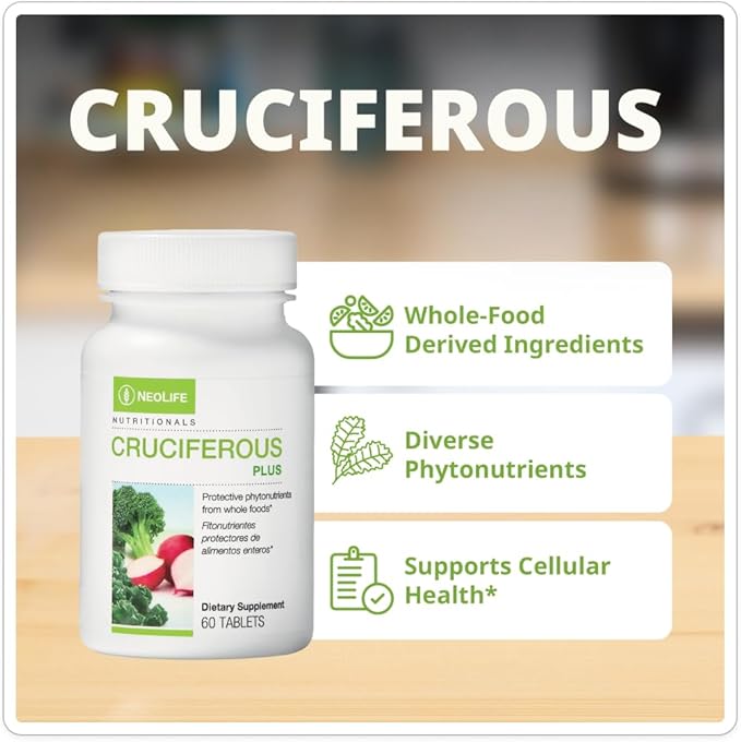NeoLife Cruciferous Plus - Nutrient Blend from Cruciferous Vegetables Broccoli Radish Kale Greens Supplements Watercress Orange Extract - 60 Tablets