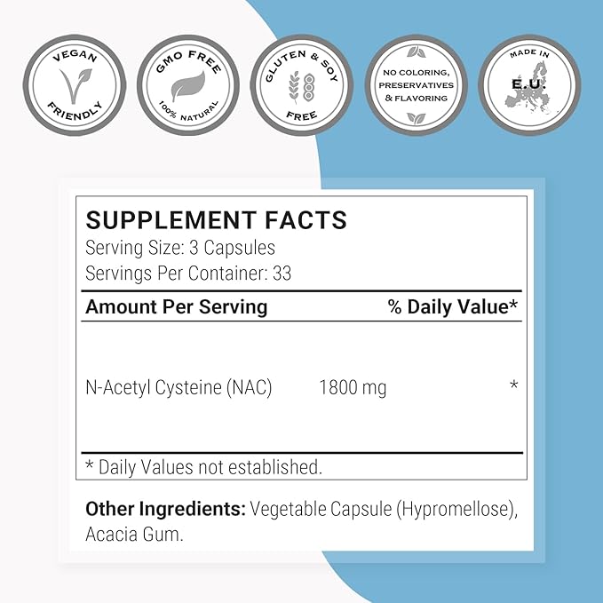 Supersmart - NAC N-Acetyl Cysteine 1800 mg Per Day - Amino Acids - Antioxiddants &amp Anti Aging Supplement - Glutathione Precursor | Non-GMO &amp Gluten Free - 100 Vegetarian Capsules