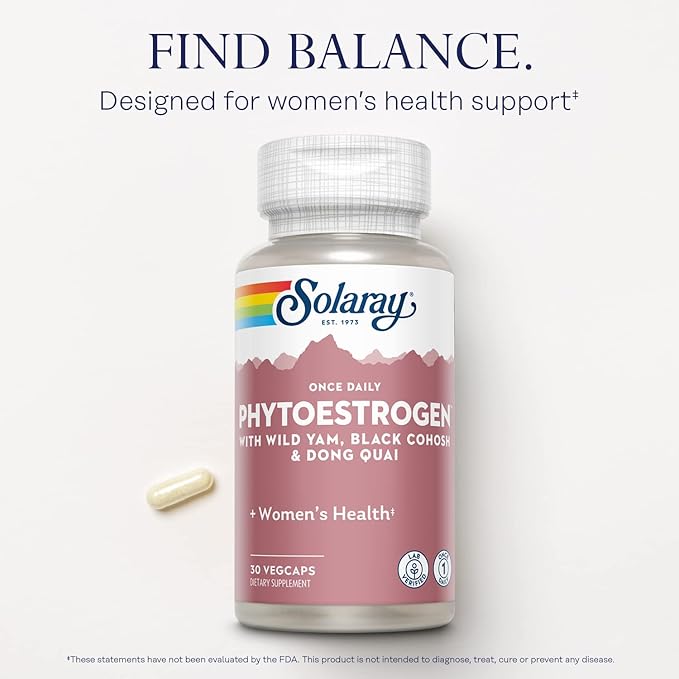 SOLARAY Once Daily Phytoestrogen - Phyto Estrogen Supplement for Women with Black Cohosh Dong Quai Wild Yam Soy Isoflavones - Women's Health Support - 60-Day Guarantee 30 Servings 30 VegCaps