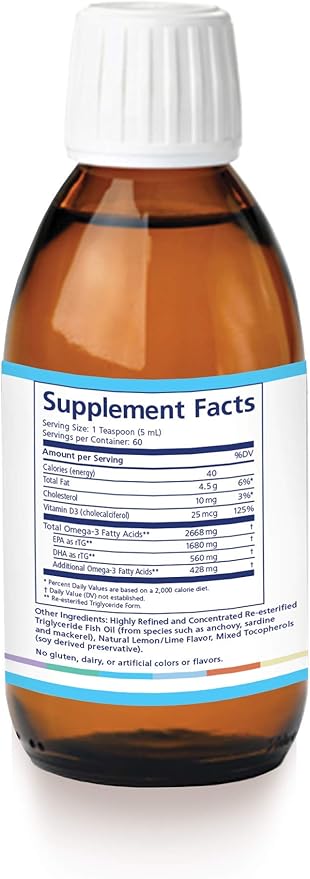 DE Omega Benefits Liquid Supplement - 6.7 oz 40-Day Supply - Re-Esterfied Omega 3 Triglyceride Form with 1680mg EPA 560mg DHA &amp Vitamin D for Dry Eyes