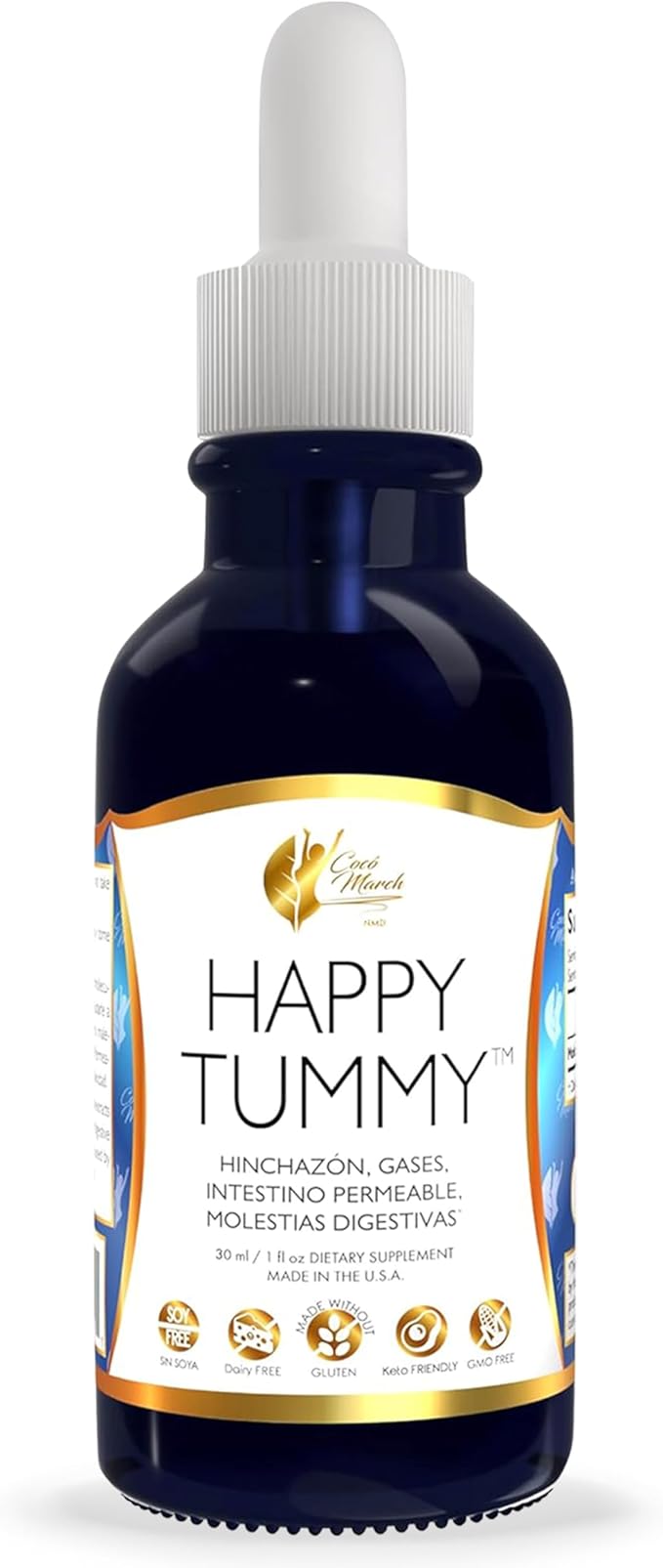 Cocó March N.M.D. Happy Tummy – Bloating Relief for Women &amp Men – Gut &amp Digestive Health Drops with Humic Acid – Gas Relief &amp Debloating Support – 70 Servings 1.0 fl oz