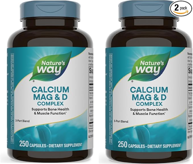 Nature's Way Calcium Magnesium &amp Vitamin D3 Complex Healthy Bones &amp Teeth Muscle Function and Relaxation* Gluten Free 250 Capsules (Packaging May Vary) - 2 Pack