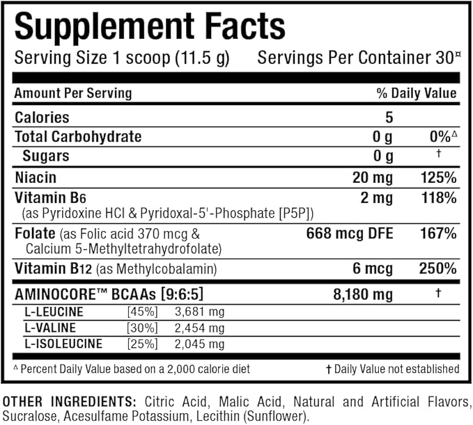 ALLMAX AMINOCORE BCAA Powder for Workout Muscle Recovery &amp Increased Endurance - Sugar Free No Fillers 8.18 Grams Bcaas Amino Acids B Vitamins for Women and Men - 30 Servings | Blue Raspberry 3