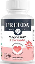 Freeda Magnesium Glycinate | High Absorption Chelated Magnesium | No Oxide | Supports Sleep Muscle &amp Nerve Function | Non-GMO Vegan Kosher | Gentle on Digestion | 180 Capsules