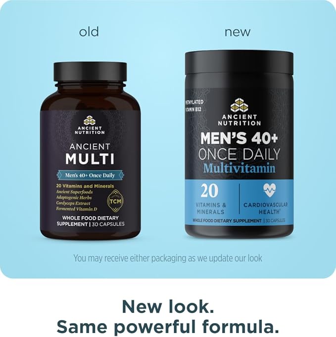 Ancient Nutrition Multivitamin for Men Multi Men's 40+ Once Daily Vitamin Supplement Magnesium Vitamin A Methylated B and K2 Supports Immune System  30 Ct