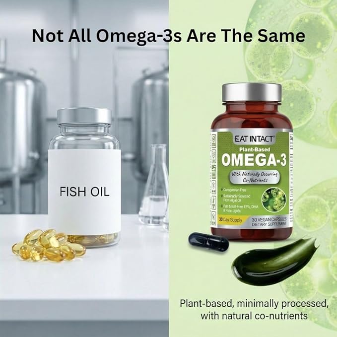 Vegan Omega 3 from Algae Oil – Plant-Based Unconcentrated EPA &amp DHA with Naturally Occurring Polar Lipids – Fish &amp Krill Oil Alternative – Carrageenan-Free Non-GMO 30 Vegan Capsules