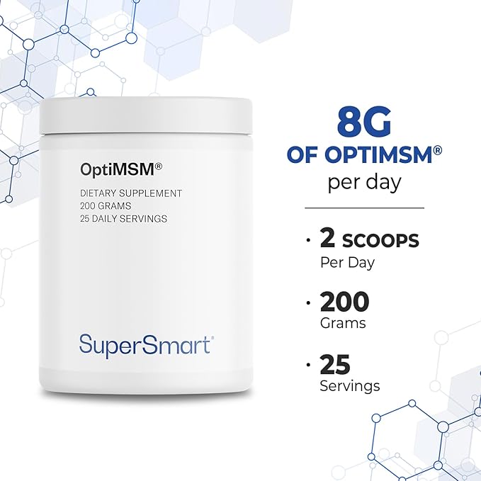 Supersmart - OptiMSM (Methyl-Sulfonyl-Methane) - Patented High Purity Formula | Non-GMO &amp Gluten Free - 200 g