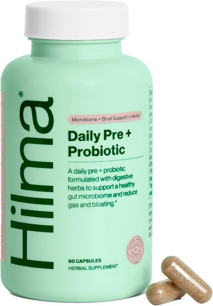 Hilma Pre and Probiotic with Herbs - Support Gut Health with Prebiotics and Probiotics Plus Gas and Bloating Relief for Women &amp Men 60 Vegan Capsules