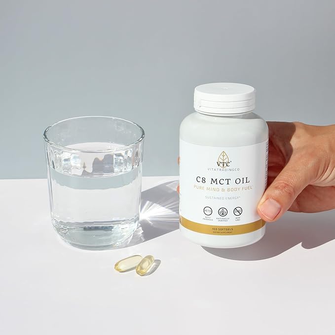 VTC VitaTradingCo. C8 MCT Oil Capsules | Naturally Derived Caprylic C8 Supplement | Coconut Oil Pills | Sustained Energy | Keto Friendly Non GMO | 100 Softgels