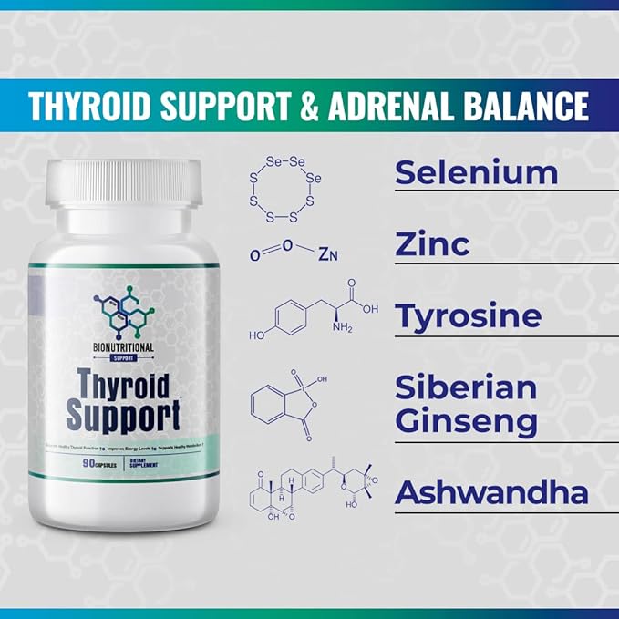 Thyroid Support - Ltyrosine Iodine Vitamin B12 Complex Zinc Selenium Ashwagandha Copper &amp More 30 Day Supply
