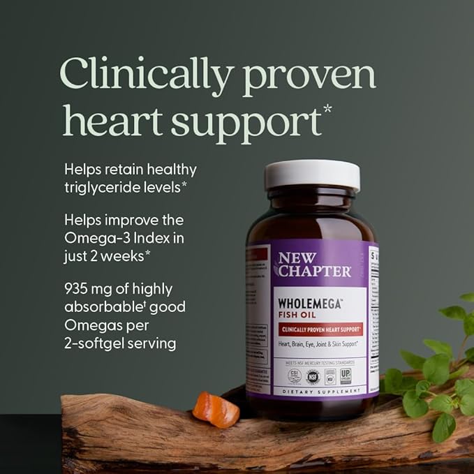New Chapter Wholemega Fish Oil Supplement - 2000mg per Serving Clinically Proven Wild Alaskan Salmon Oil with Omega-3 + Vitamin D3 + Astaxanthin 60 Softgels
