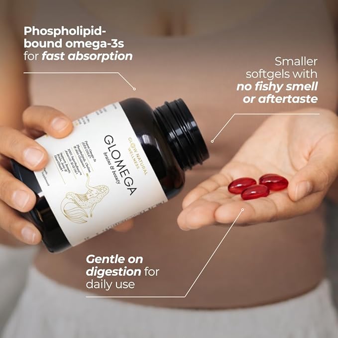 Glow Natural Wellness GLOMEGA - Antarctic Krill Oil Omega-3 Supplement for Women Omega 3 Fatty Acids EPA &amp DHA 1000mg - 60 Softgels