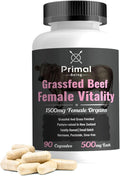 Primal Being Grassfed Beef Female Vitality Supplement- Supports Hormonal Health Fertility Inflammation Energy - 90 Capsules 1500mg per Serving