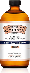 Sovereign Copper Pro-Strength Bio-Active Copper Hydrosol - Bioavailable Liquid Supplement for Adults &amp Kids with Silver Hydrosol for Hair Skin &amp Nails 30ppm - 2 fl oz (59mL)