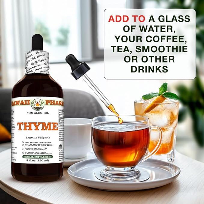 Thyme (Thymus Vulgaris) Dry Leaf Glycerite All Natural Vegan Lab Tested Alcohol-Free Liquid Extract - 2 fl.oz