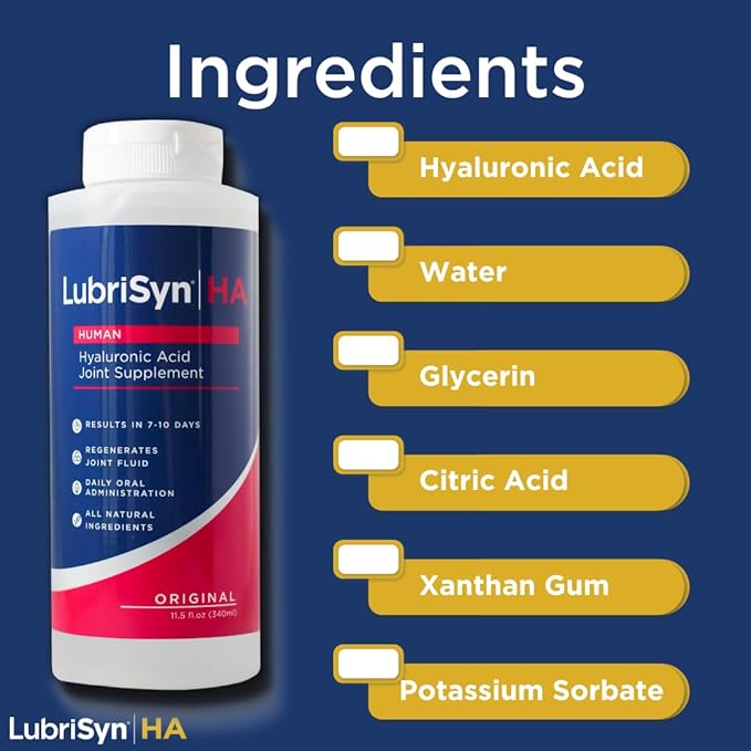 Lubrisyn Hyaluronic Acid Oral Joint Supplement – Liquid HA Formula for Humans – Promotes Joint Support Mobility Flexibility Hydration &amp Healthy Function for Men &amp Women – Original 3 x 11.5o