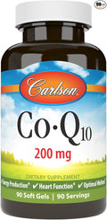 Carlson - Co-Q10 Co-Enzyme Q10 200 mg Energy Production &amp Heart Function 90 Softgels