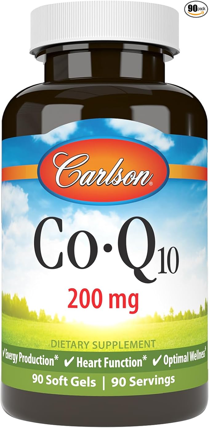 Carlson - Co-Q10 Co-Enzyme Q10 200 mg Energy Production &amp Heart Function 90 Softgels