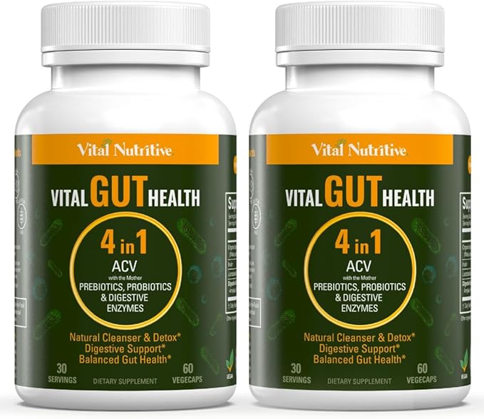 Vital Gut Health 4in1 Formula with Apple Cider Vinegar Prebiotics &amp Probiotics Digestive Enzymes for Strong Immunity Support and Complete Gut and Digestion Support- 60 Days Supply