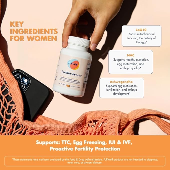 FullWell Fertility Booster - Conception Support for Men &amp Women - Supports Egg &amp Sperm Quality - Reproductive Health - CoQ10 Ashwagandha NAC &amp ALA - 60 Count 2 Pack (60 Servings)