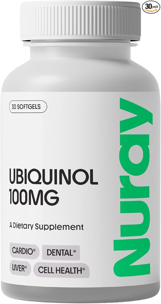 Nuray Ubiquinol 100mg Softgels Active Form of CoQ10 for Cardiovascular &amp Dental Health Gluten-Free Immune Support Enhances Liver Health 30 Count