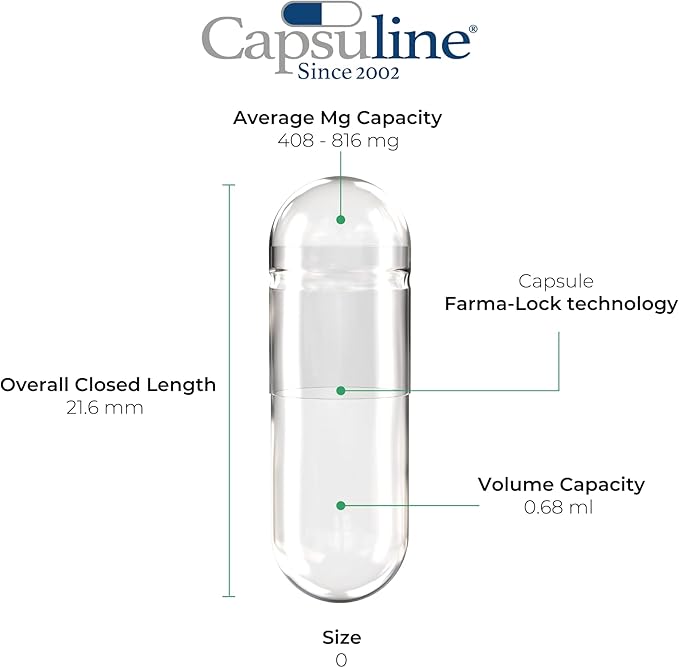 Capsuline Size 0 Empty Gelatin Capsules Clear - 5000 Count | Gluten Free Kosher Non-GMO Certified | Pure Bovine Pill Caps for DIY Supplement Filling