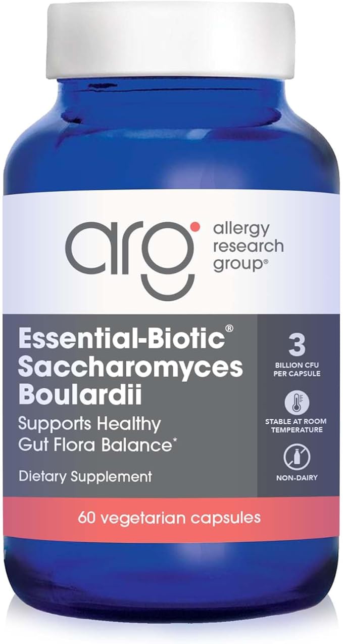 Allergy Research Group Essential-Biotic Saccharomyces Boulardii 450mg Probiotic Supplement - S. Boulardii Probiotic Yeast Friendly Bacteria Establishment GI Tract Support - 60 Count