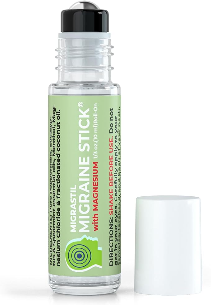 Migrastil Migraine Stick with Magnesium Cooling Peppermint Eucalyptus Essential Oil Topical Magnesium for Headache Support. Made in The USA 10 ml 2-Pack