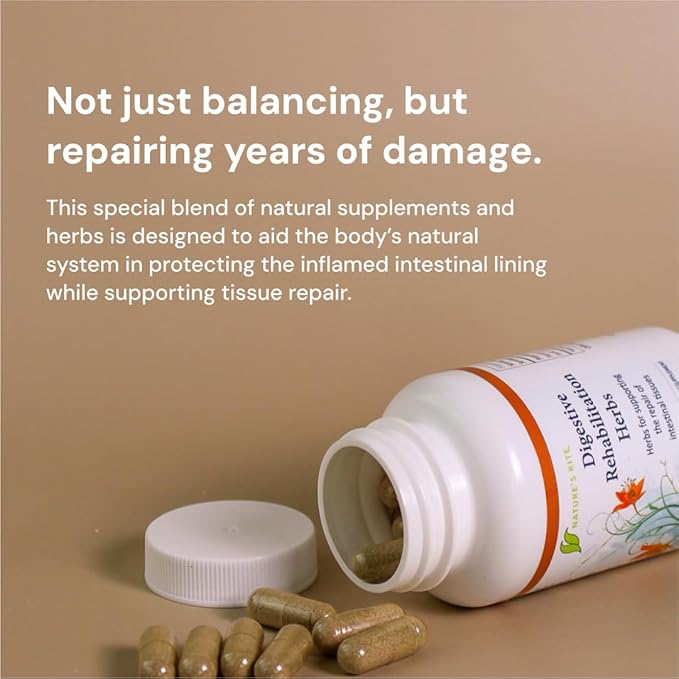 Nature's Rite Digestive Enzymes Gut Health Rehabilitation All Natural Herbs Fast Acting 60 Capsules