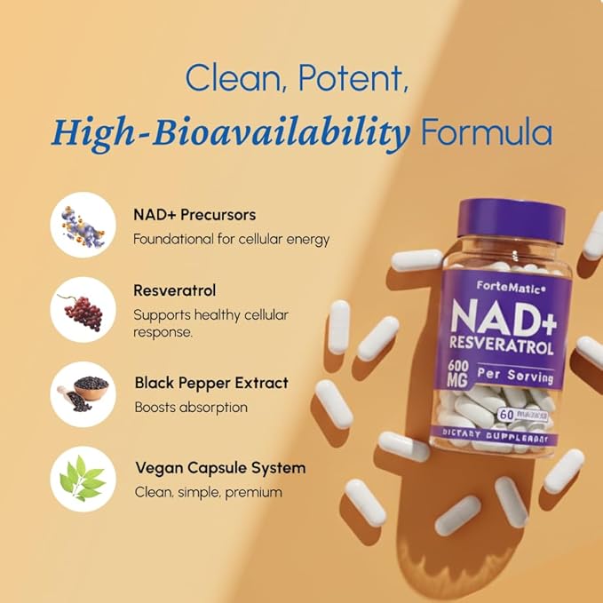NAD+ Resveratrol Natural Antioxidant Cellular Energy Supplement 600mg 60 Capsules Made in USA