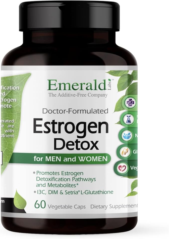 EMERALD LABS Estrogen Detox - Supports Hormone Balance for Women &amp Men* - Includes I3C DIM &amp Setria L-Glutathione - Vegan Gluten-Free - 60 Vegetable Capsules (30-Day Supply)