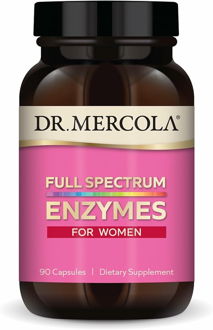 Dr. Mercola Full Spectrum Enzymes for Women - 22 Diverse Enzymes - Supports Digestive &amp Gut Health - Non-GMO Gluten-Free &amp Soy-Free - 90 Capsules (90 Servings)