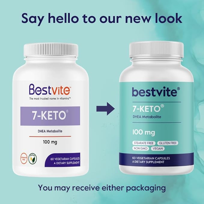 BESTVITE 7-Keto 100mg DHEA (60 Vegetarian Capsules) - No Stearates - Vegan - Non GMO - Gluten Free - Supports Energy Metabolism* - Easy to Swallow Capsules