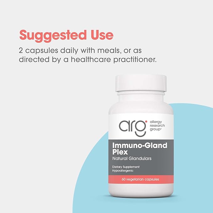 Allergy Research Group ARG Immuno-Gland Plex - Multi-Organ Glandular Blend - Immune Health &amp Vitality Support - Freeze-Dried Vegetarian Capsules - Hypoallergenic Formula - 60 Servings - 60 Capsule