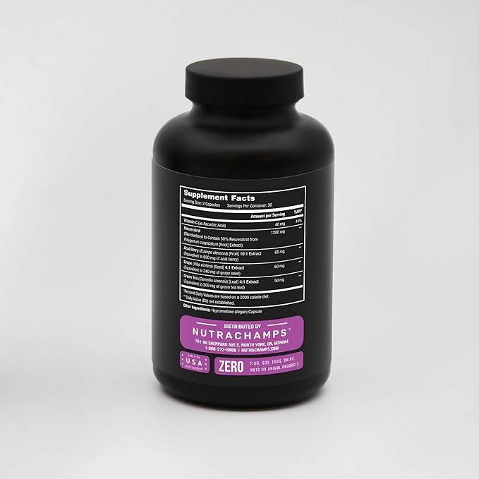 NutraChamps Resveratrol Supplement Extra Strength Formula for Healthy Aging Immune Support 60 Vegan Capsules
