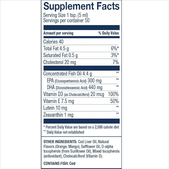 Wiley's Finest Cod Liver Oil - Orange Flavored Omega-3 Fish Oil Supplement - 765mg Omega-3s - 8.45 Oz (50 Servings)