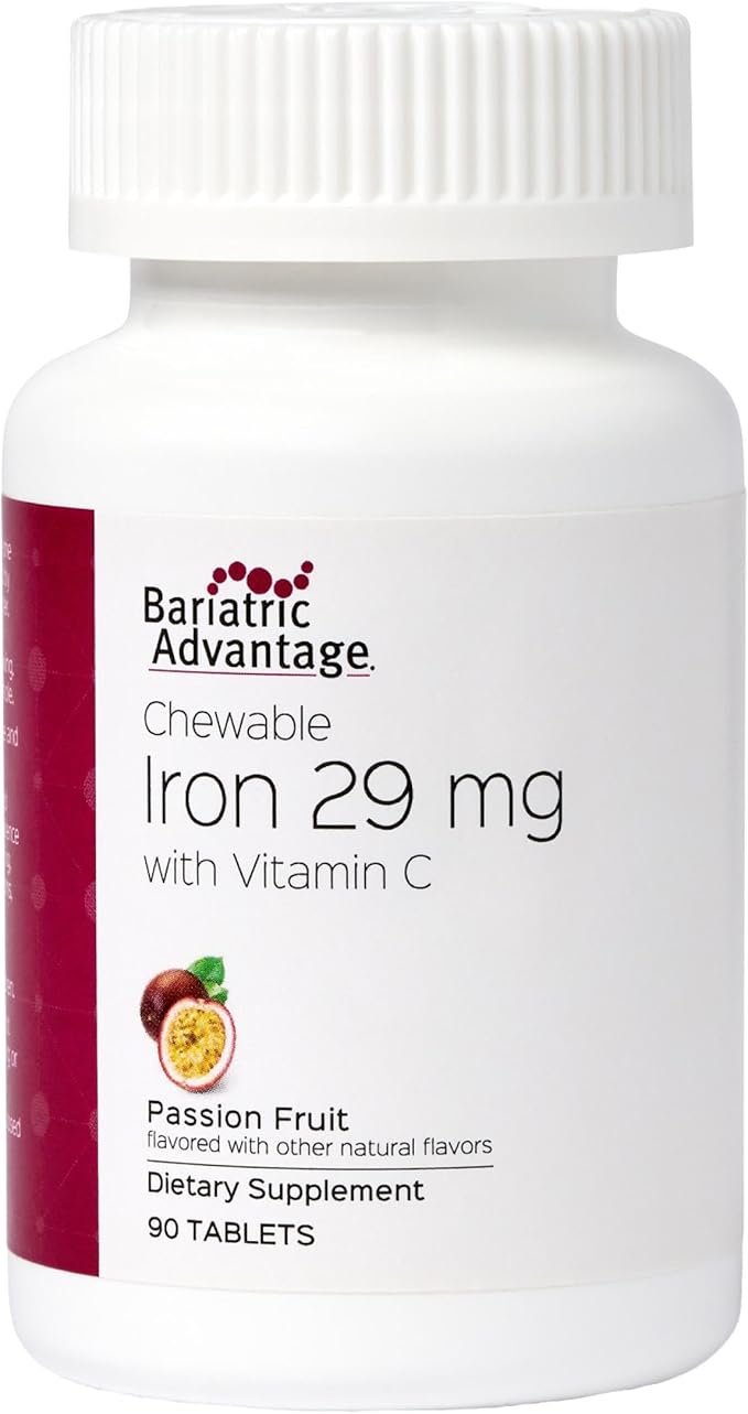 Bariatric Advantage Chewable Iron 29 mg - for Bariatric Surgery Patients - Iron with Vitamin C - No Iron Taste - Ferrous Fumarate &amp Carbonyl Iron Supplement - Passion Fruit - 90 Count
