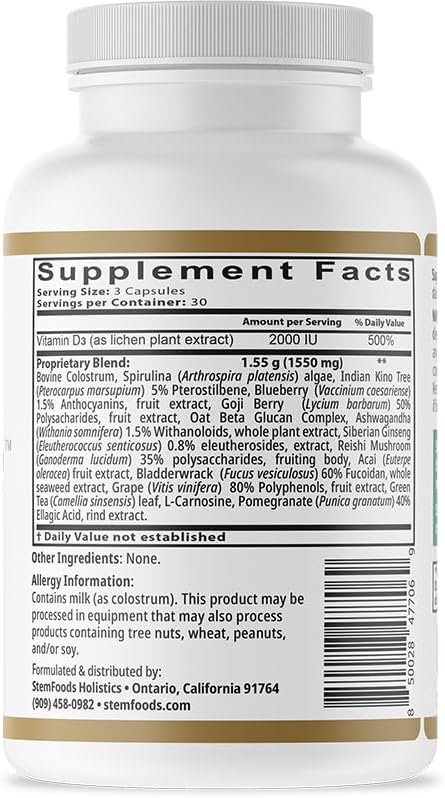 StemAlive - Promotes stem Cell Nutrition Function and Health 90 Capsules from 100% Natural Sources
