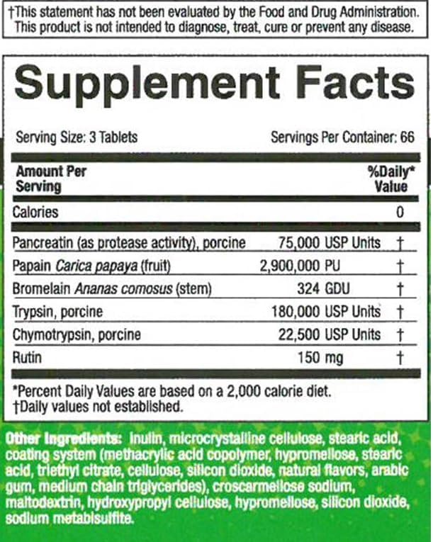 Medizym Naturally Vitamins Systemic Enzyme Support for Healthy Inflammation Response Immune System &amp Joints with Pancreatin Papain Bromelain Trypsin Rutin - Gluten Dairy Free 200 Tablets